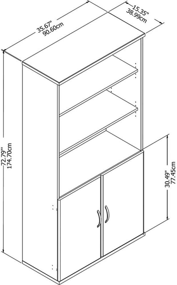 Studio C 5 Shelf Bookcase with Doors in Storm Gray - Engineered Wood