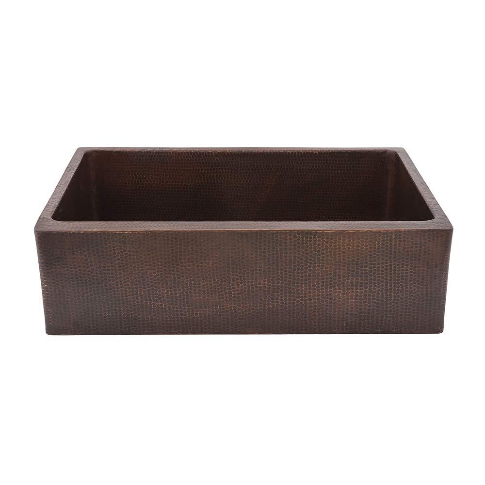 33" Hammered Copper Apron Front Single Basin Kitchen Sink