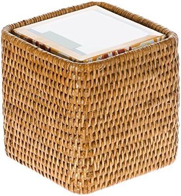 Kouboo Loma Square Rattan Tissue Box Cover, Square Hand Woven Tissue Holder, Decorative Facial Napkin Holder, Honey Brown