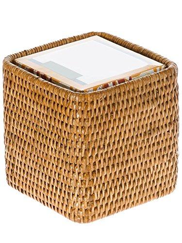 Kouboo Loma Square Rattan Tissue Box Cover, Square Hand Woven Tissue Holder, Decorative Facial Napkin Holder, Honey Brown