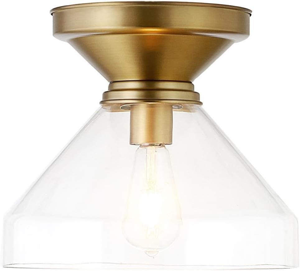 Henn&Hart 12" Brushed Brass Metal/Glass Semi Flush Mount