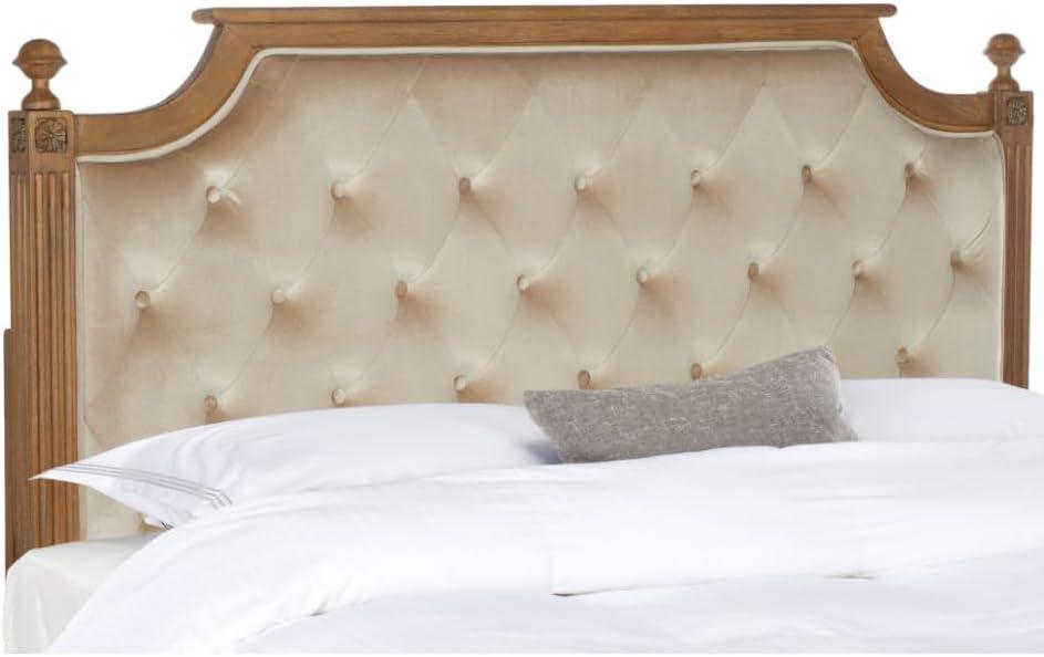 SAFAVIEH Rustic Wood Tufted Upholstered Headboard, Full, Beige Velvet
