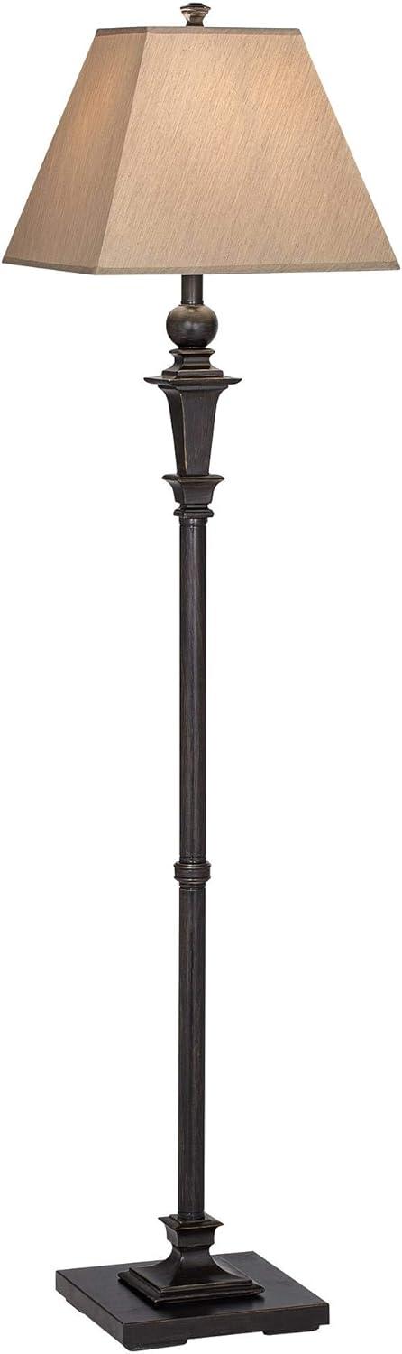 Regency Hill Traditional Floor Lamp 59" Tall Italian Bronze Taupe Faux Silk Square Hardback Shade for Living Room Reading Bedroom Office