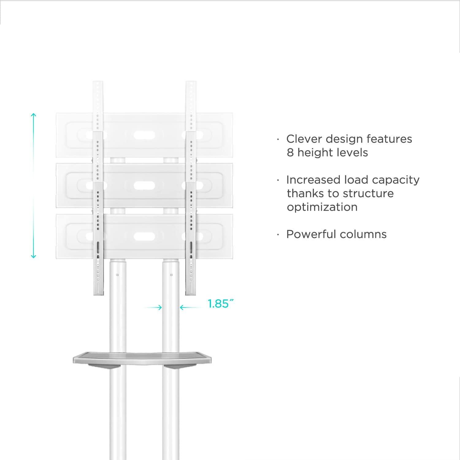 Adjustable White Mobile TV Stand on Wheels for 32-65 Inch Screens