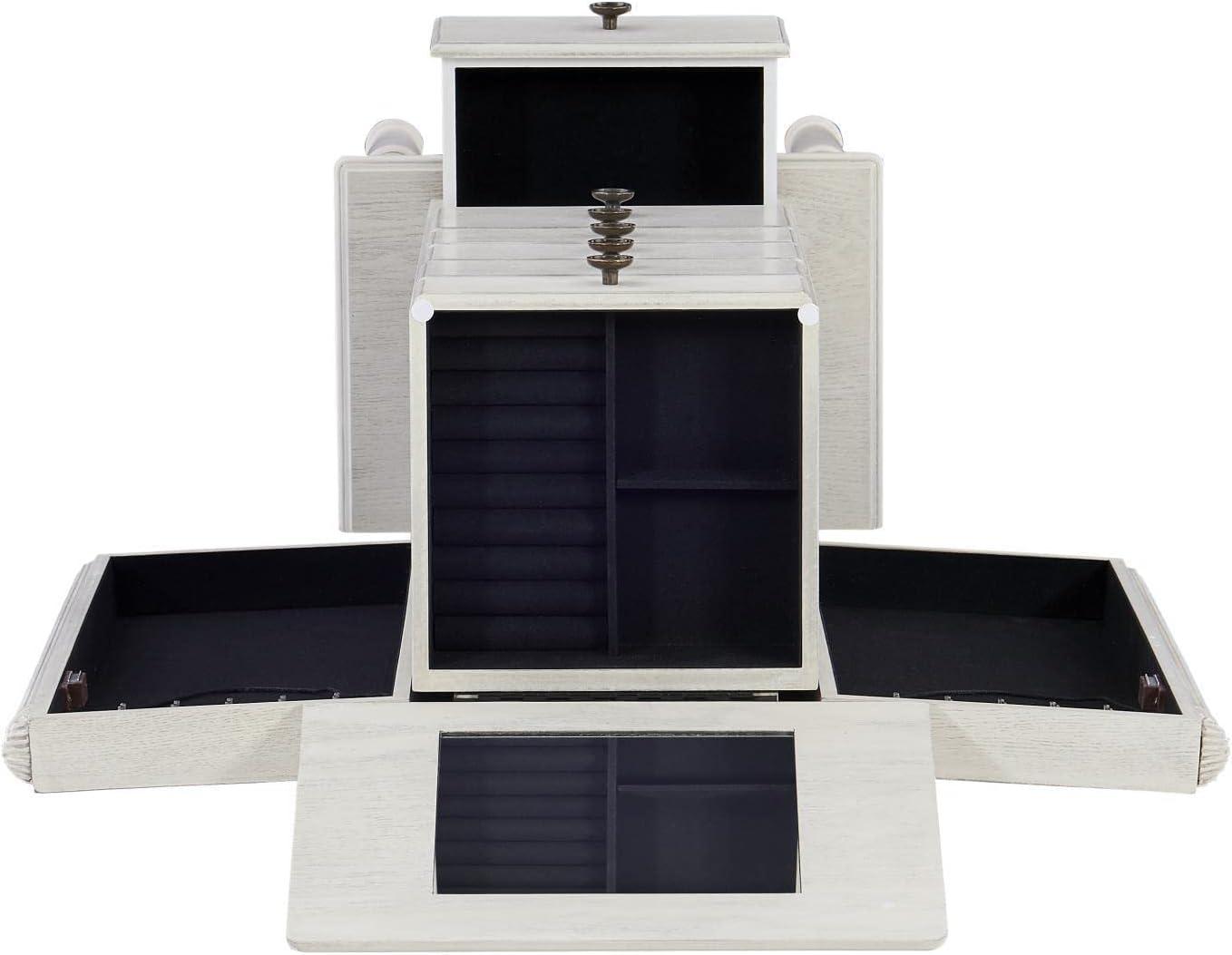 Off-White Distressed Finish Cottage Jewelry Armoire with Mirror
