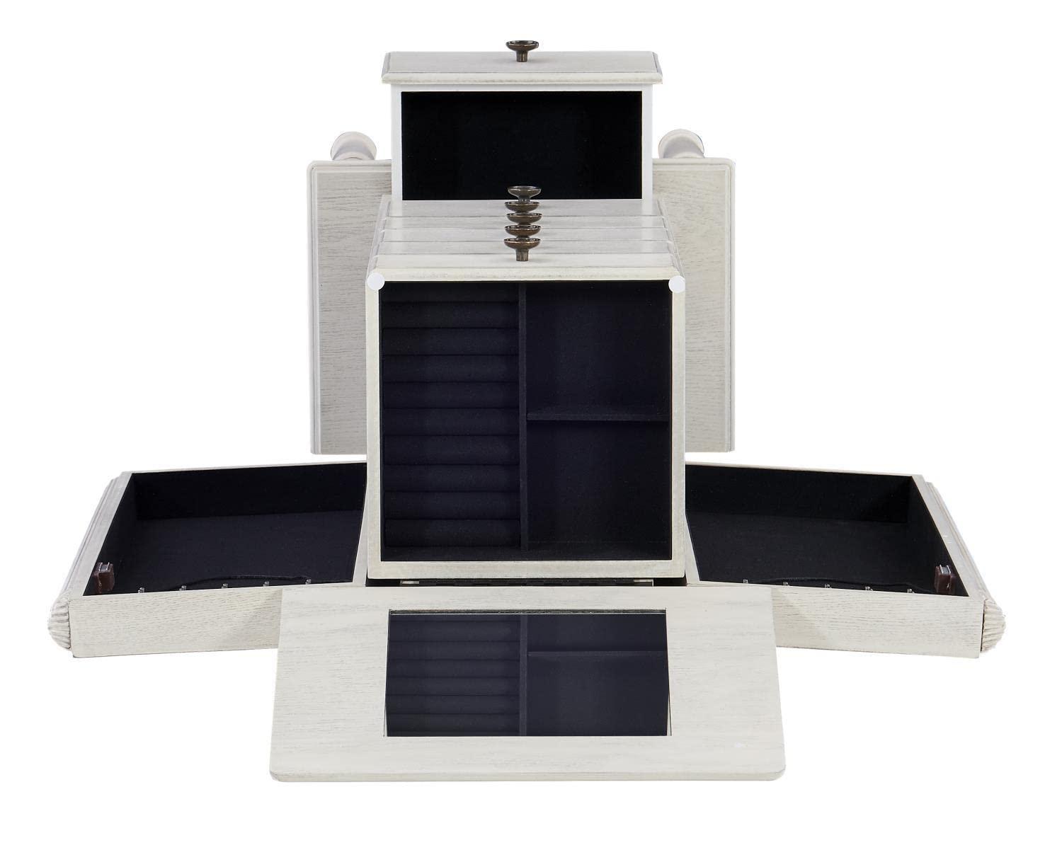 Off-White Distressed Finish Cottage Jewelry Armoire with Mirror