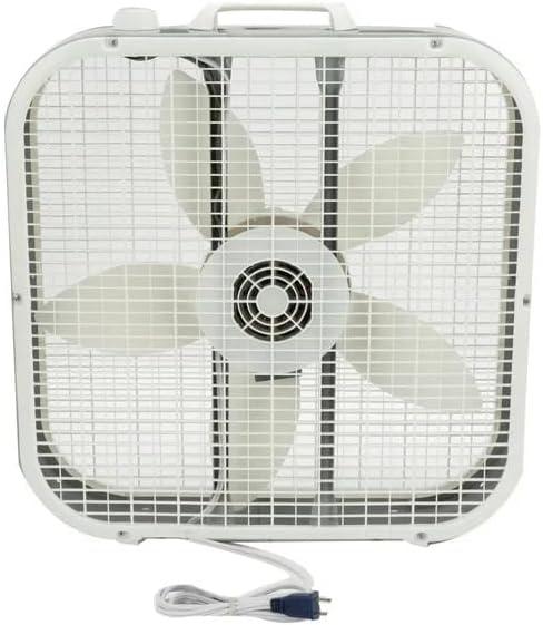 Lasko 20" Classic Box Fan with Weather-Resistant Motor, 3 Speeds, 22.5" H, White, B20200, New