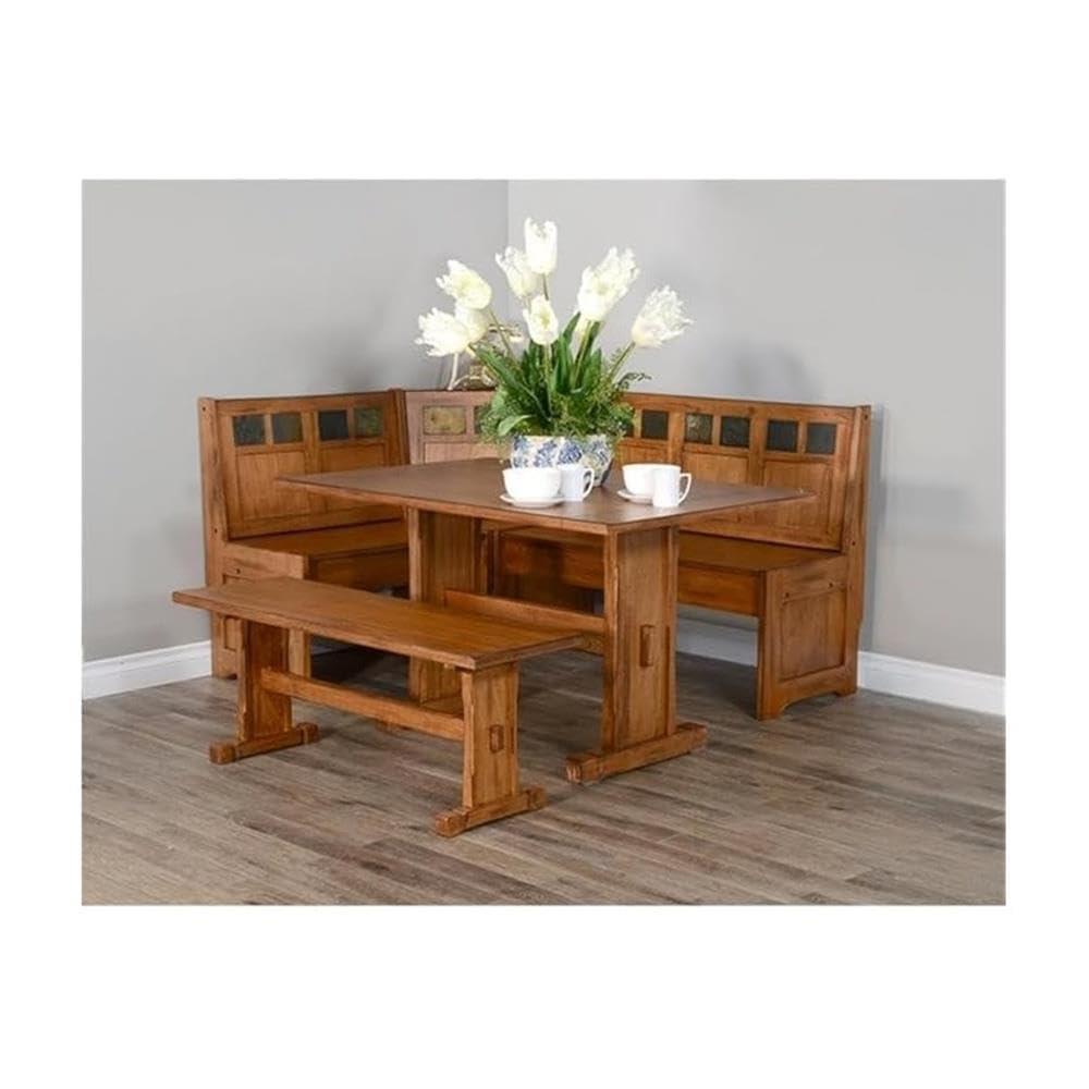 Pemberly Row 4-pieces Corner Dining Set/Breakfast Nook in Oak with Storage Space