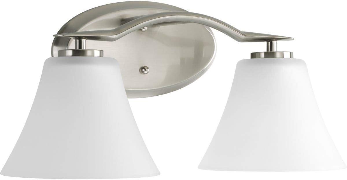 Progress Lighting Bravo Collection 2-Light Bath Wall Light in Brushed Nickel with Etched Glass Shades