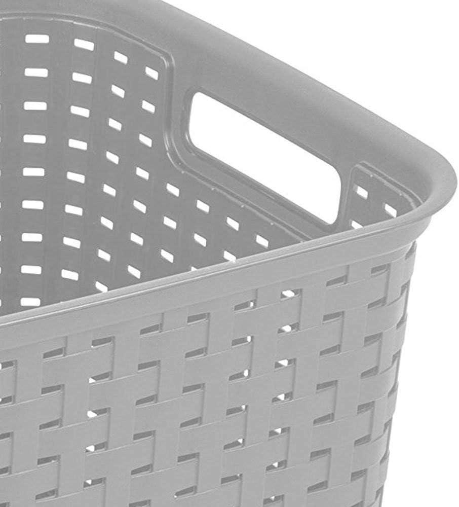 Elegant Tall Weave Basket, Rectangular, Durable Plastic, Gray