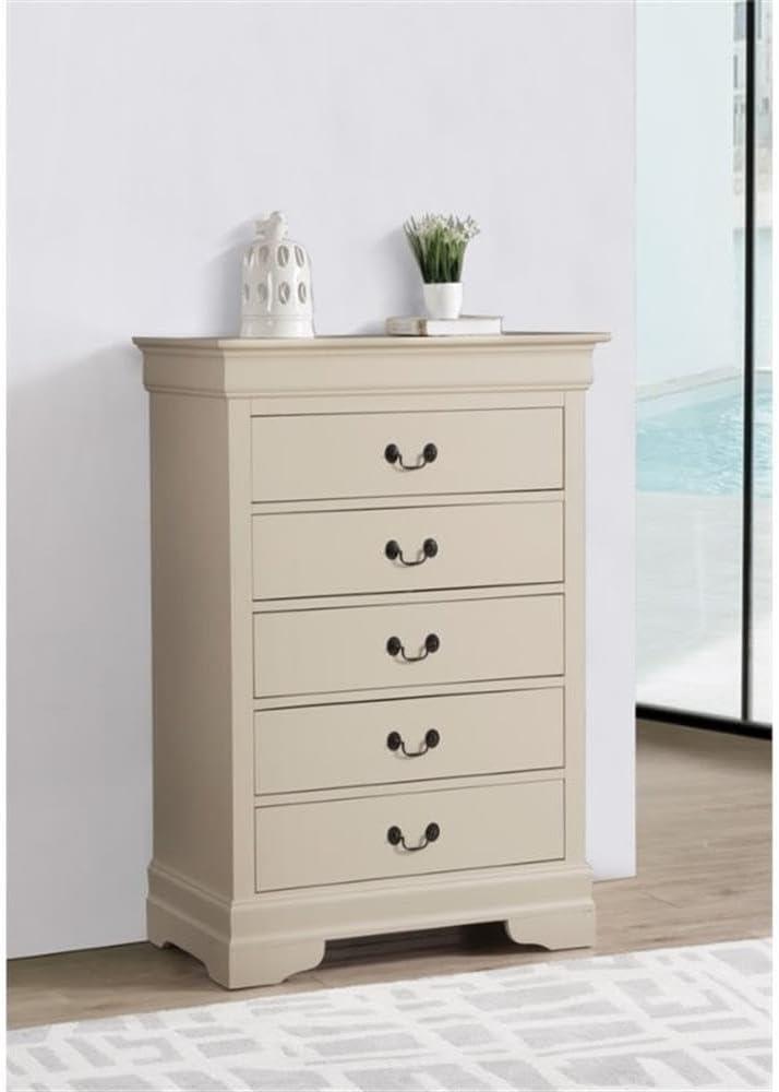 Glory Furniture Louis Phillipe 5 Drawer Chest in Beige