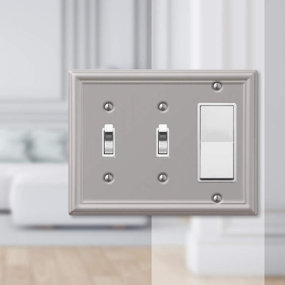 Amerelle 149TTRBN Chelsea Wallplate, 2 Toggle / 1 Rocker GFCI, Steel, Brushed Nickel, 1-Pack