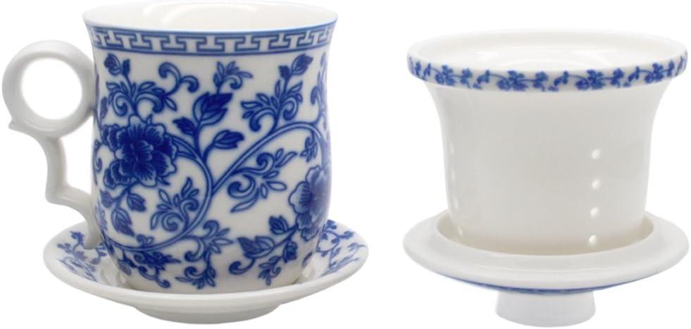 Porcelain Tea Cup with Infuser Lid and Saucer Sets - Chinese Jingdezhen Ceramics Coffee Mug Teacup Loose Leaf Tea Brewing System for Home Office