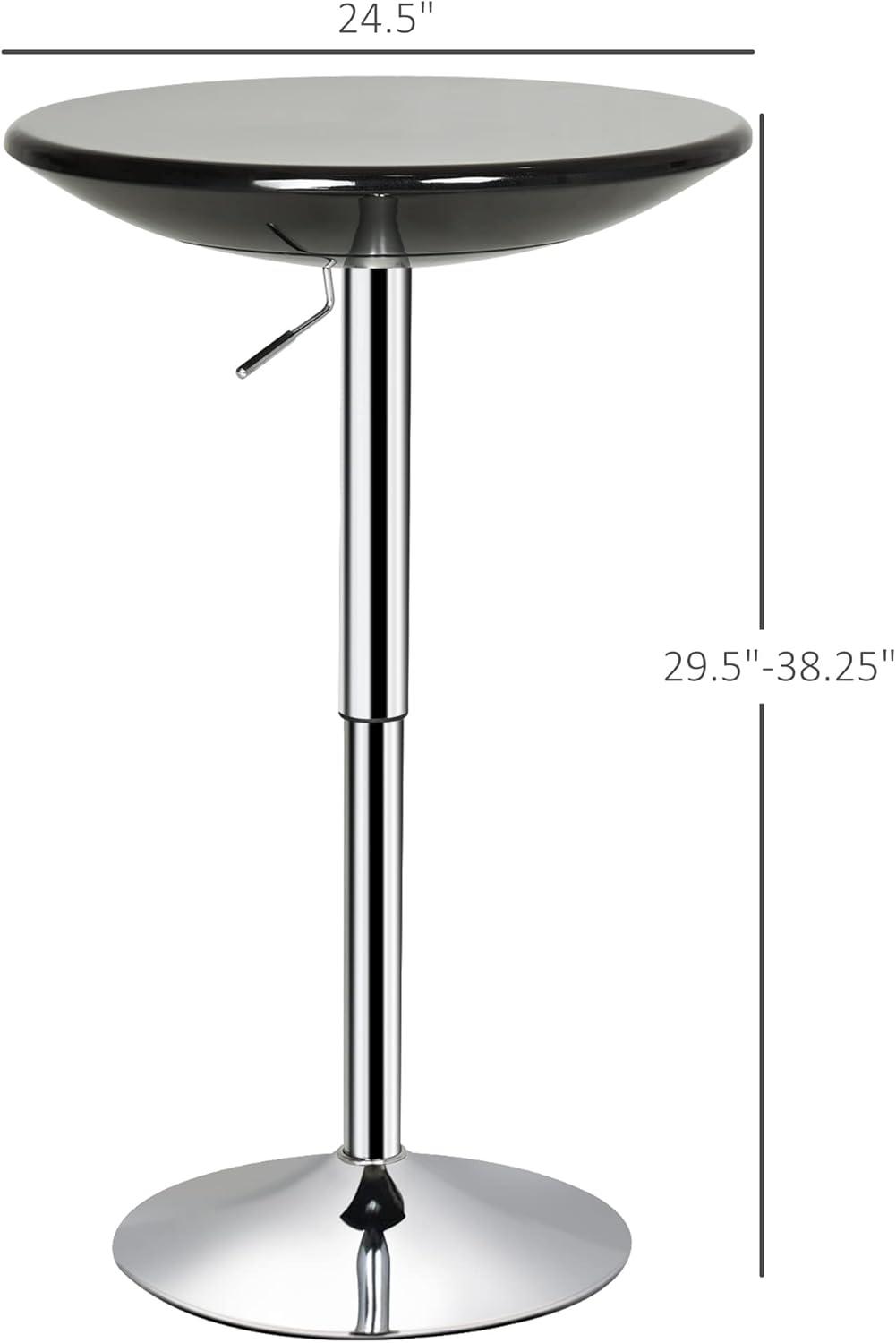 HOMCOM 24.5" Round Cocktail Bar Table Metal Base Tall Bistro Pub Desk Adjustable Counter Height Black Silver