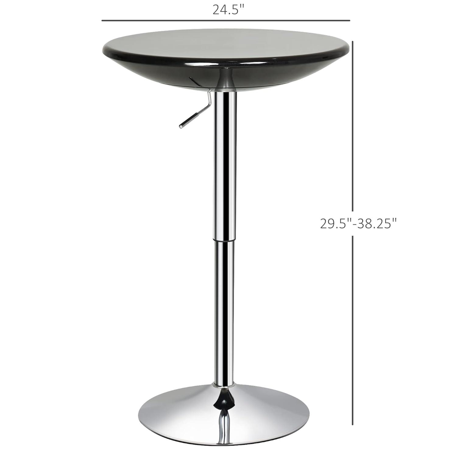 HOMCOM 24.5" Round Cocktail Bar Table Metal Base Tall Bistro Pub Desk Adjustable Counter Height Black Silver