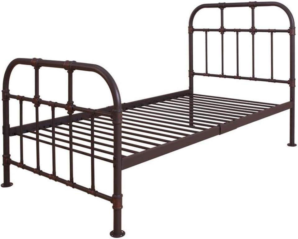 Industrial Style Metal Twin Size Bed with Pipe Inspired Frame Brown - Saltoro Sherpi