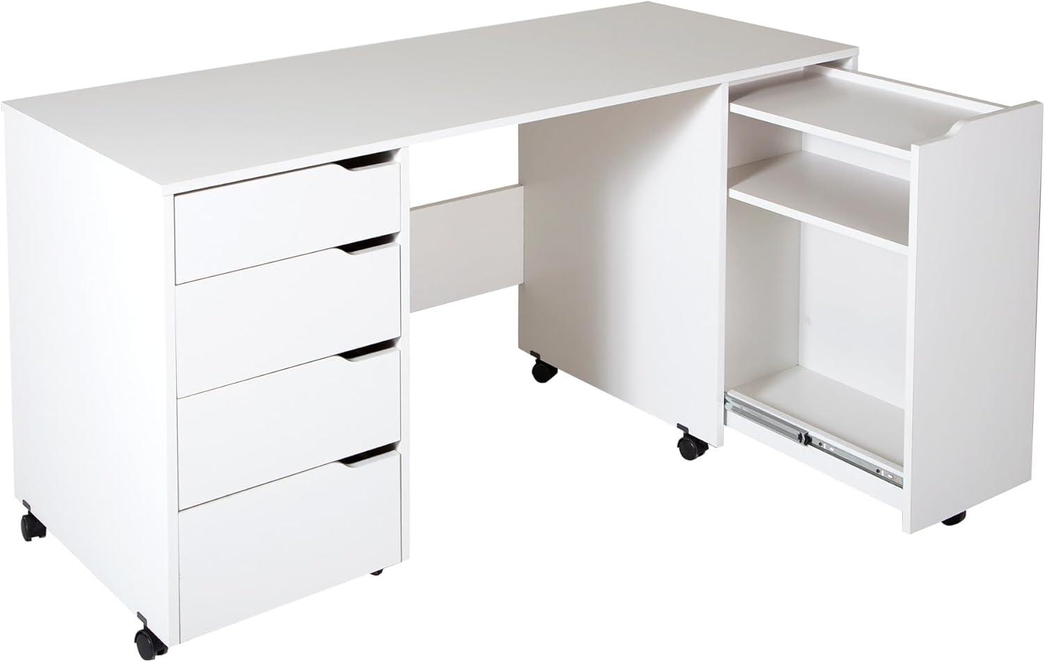 Pure White Mobile Craft Workstation with Drawers and Sliding Shelf