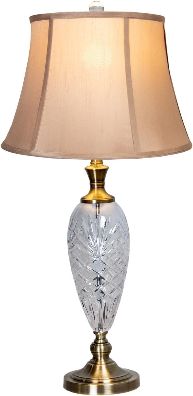 Antique Bronze and Crystal 31" Table Lamp with Natural Fabric Shade