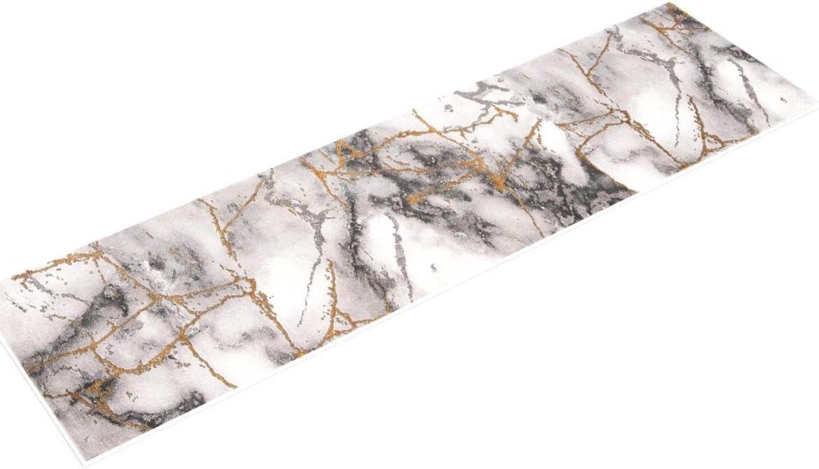 SAFAVIEH Craft Paul Abstract Marble Runner Rug, Grey/Gold, 2' x 8'