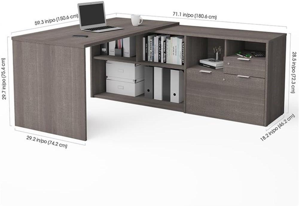 Bestar i3 Plus L Shape Computer Desk in Bark Gray