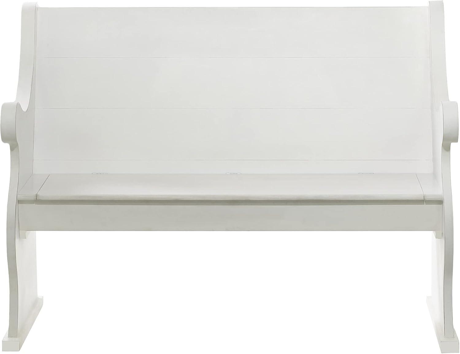 Classic White Wood Storage Bench with Scrolled Armrests, 50" x 36"