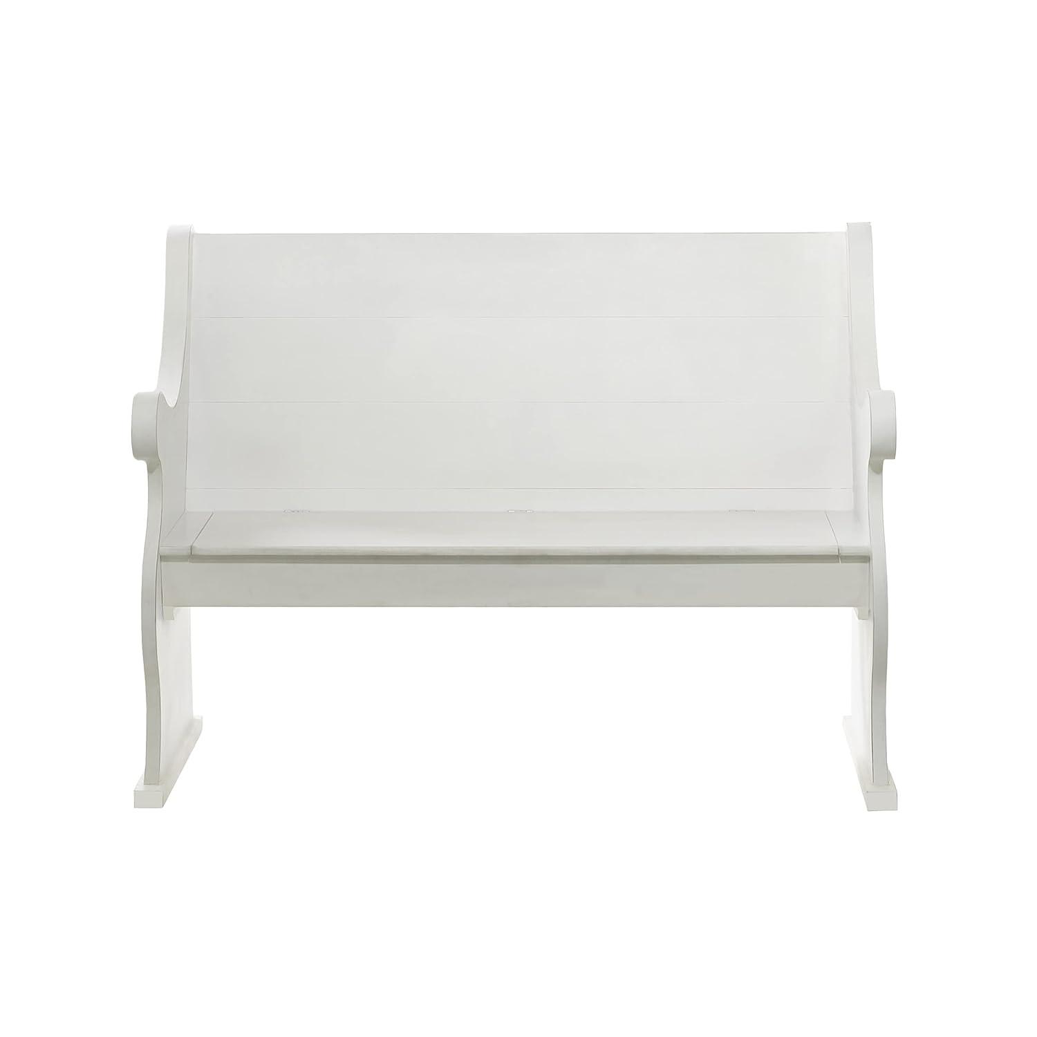 DecMode Wood Storage Bench with Scrolled Armrests, White