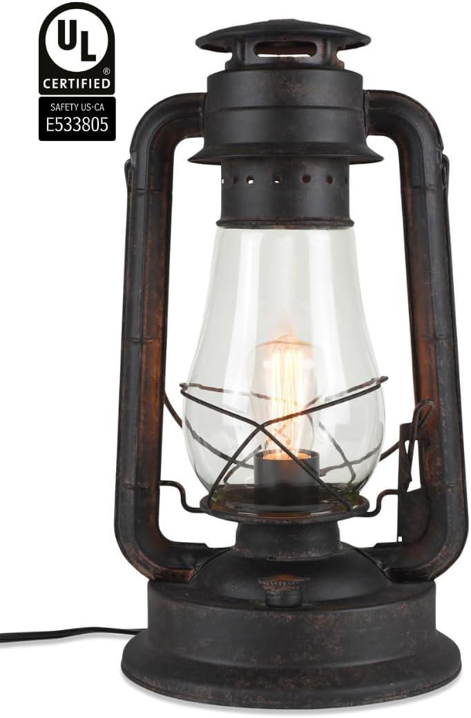 Muskoka Lifestyle Products Rustic Farmhouse Lantern Table Lamp: Dimmable, Edison Bulb, Line Cord Dimmer - Large Body, Rustic Finish, UL USA/ULC Canada Safety Listed USA