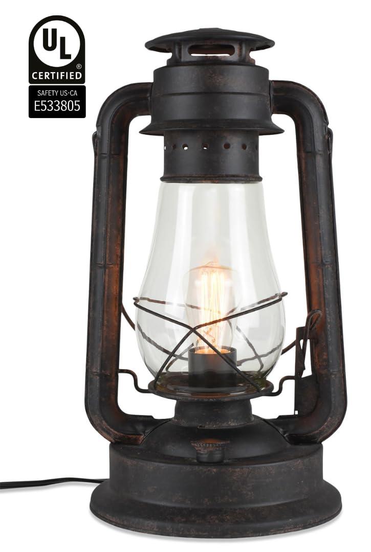 Muskoka Lifestyle Products Rustic Farmhouse Lantern Table Lamp: Dimmable, Edison Bulb, Line Cord Dimmer - Large Body, Rustic Finish, UL USA/ULC Canada Safety Listed USA