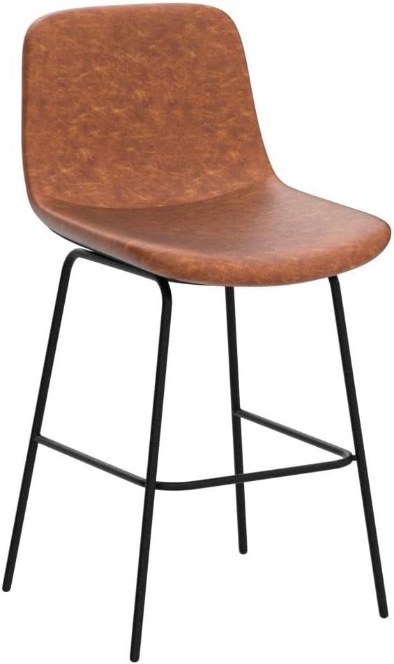 Simpli Home Jolie Upholstered Vegan Faux Leather Contemporary Counter Stool with Padded Bucket Seat and Footrest (Set of 2)