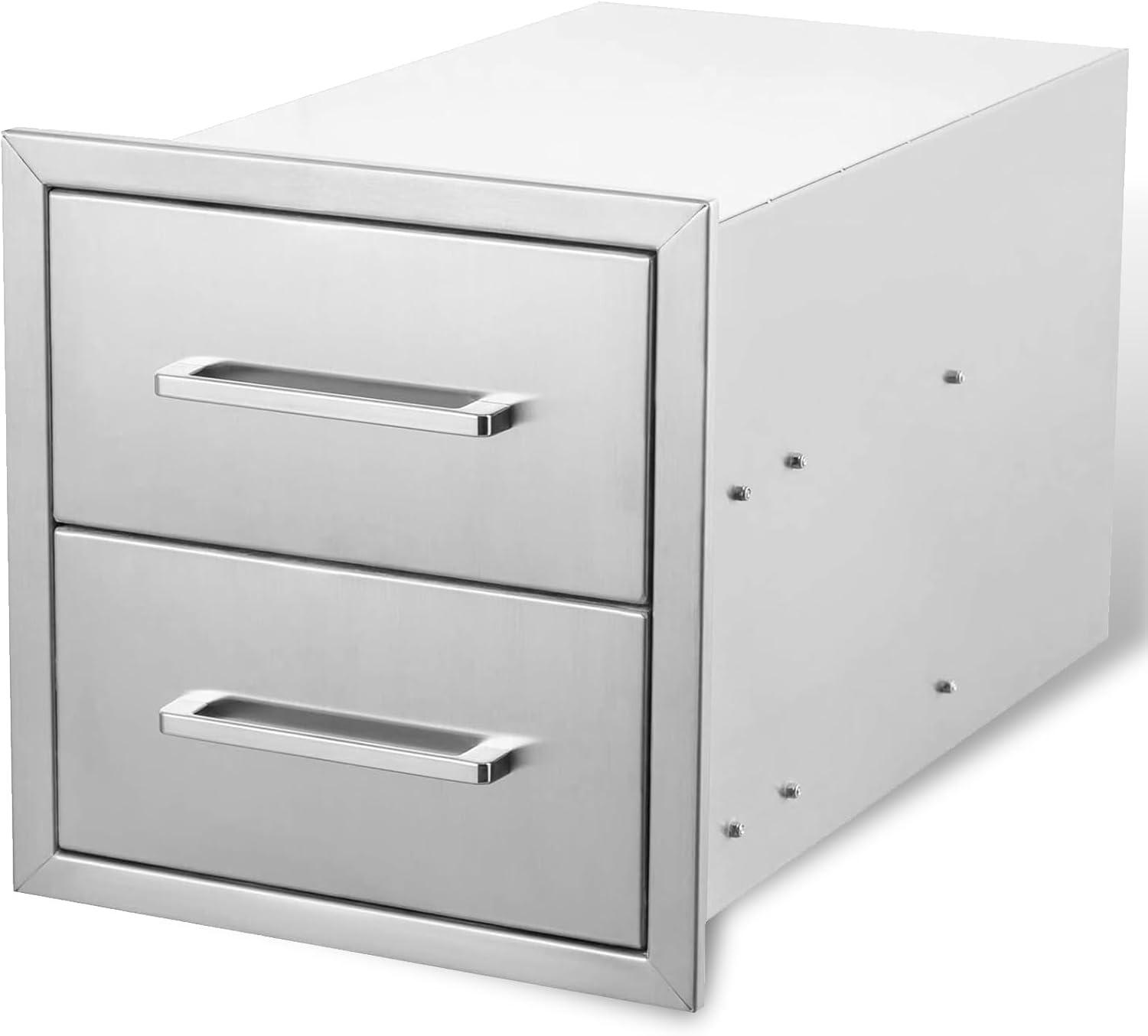 Outdoor Kitchen Drawer Stainless Steel 3-Drawer, BBQ Island Built-in Drawer Weatherproof, Flush Mount for Outdoor Kitchen and Grill Station (17"W*30"H*21“D)