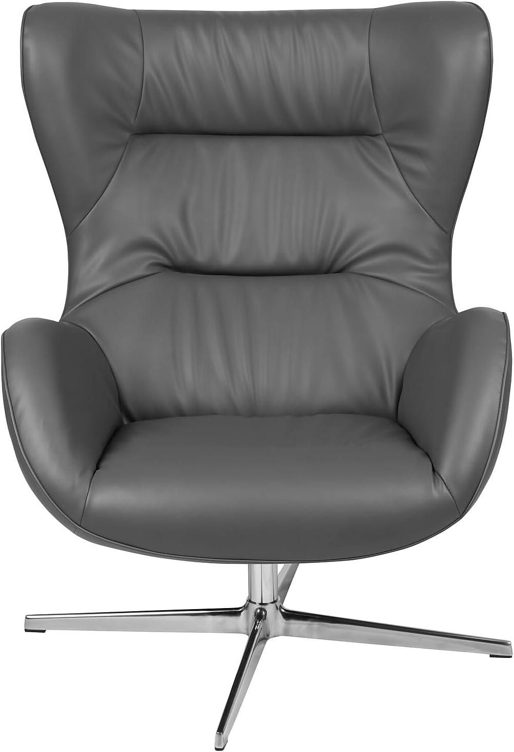 Flash Furniture Gray LeatherSoft Swivel Wing Chair