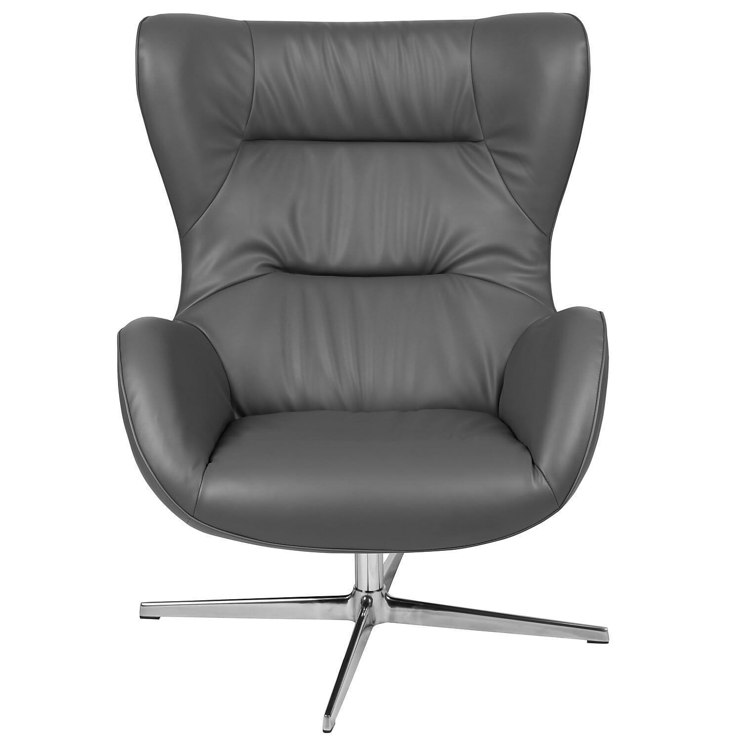 Flash Furniture Gray LeatherSoft Swivel Wing Chair