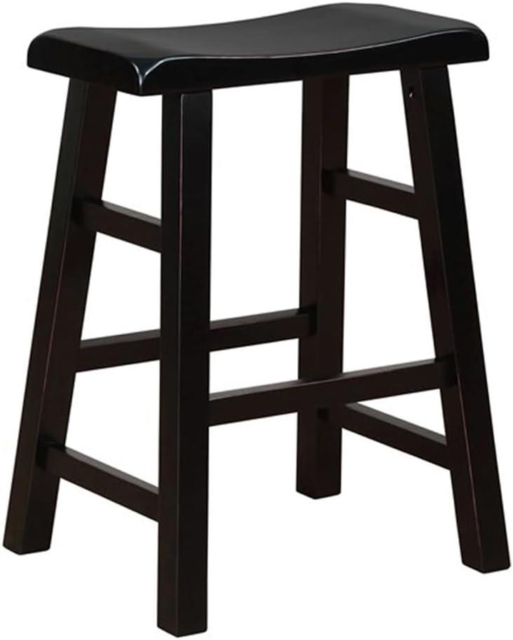 eHemco Heavy-Duty Solid Wood Saddle Seat Kitchen Counter Height Barstools, 24 Inches, Set of 2, Black