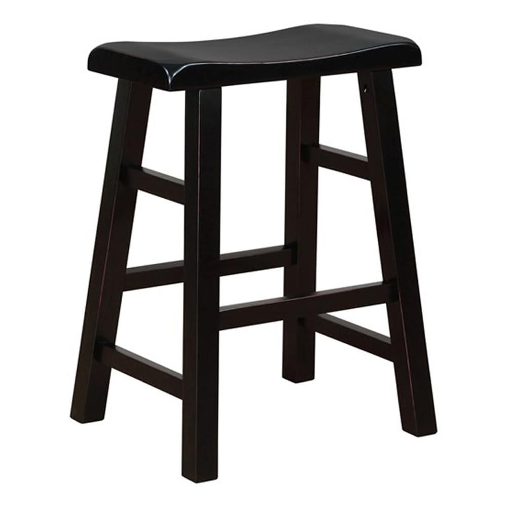 eHemco Heavy-Duty Solid Wood Saddle Seat Kitchen Counter Height Barstools, 24 Inches, Set of 2, Black