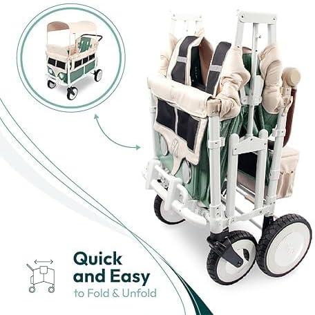 WONDERFOLD Volkswagen Stroller Wagon (4 Seater) - Collapsible Wagon Stroller with VW Bumper, Functioning Headlights, and All-Terrain XL Wheels