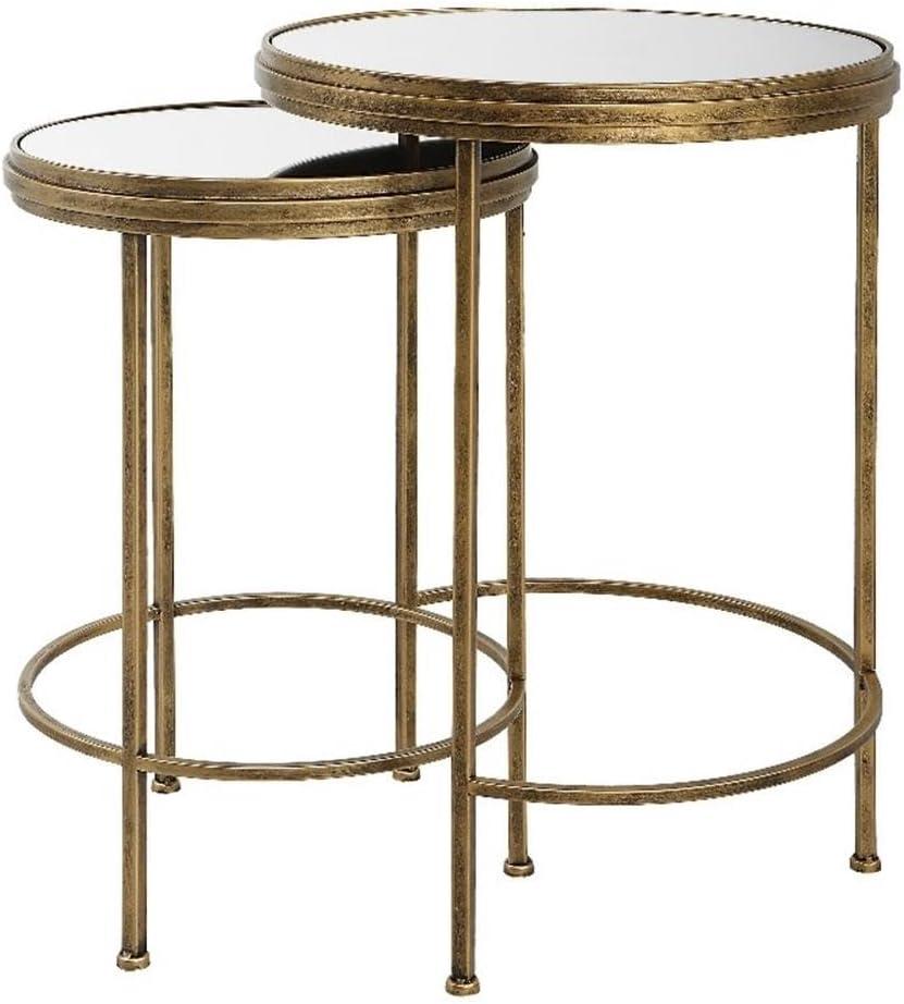 Uttermost Coastal Metal Nesting Tables in Antique Brushed Gold (Set of 2)