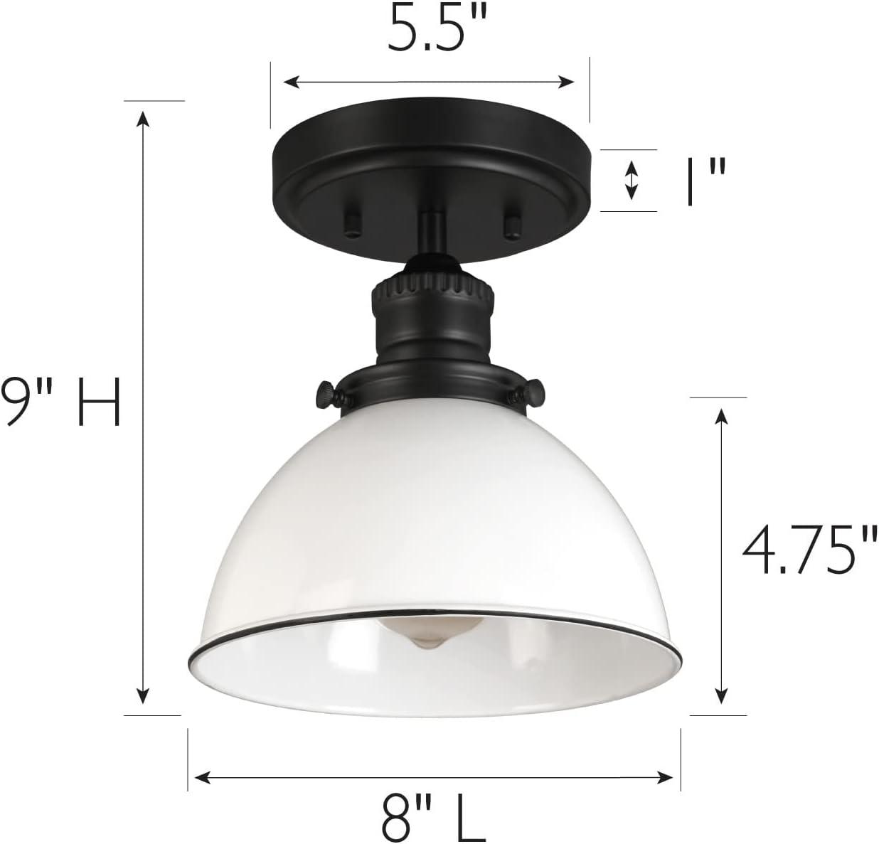 Design House 588319 Savannah Farmhouse 1-Light Indoor Semi-Flush Mount Ceiling Light Dimmable White Metal Shade for Bedroom Dining Room Kitchen, Matte Black