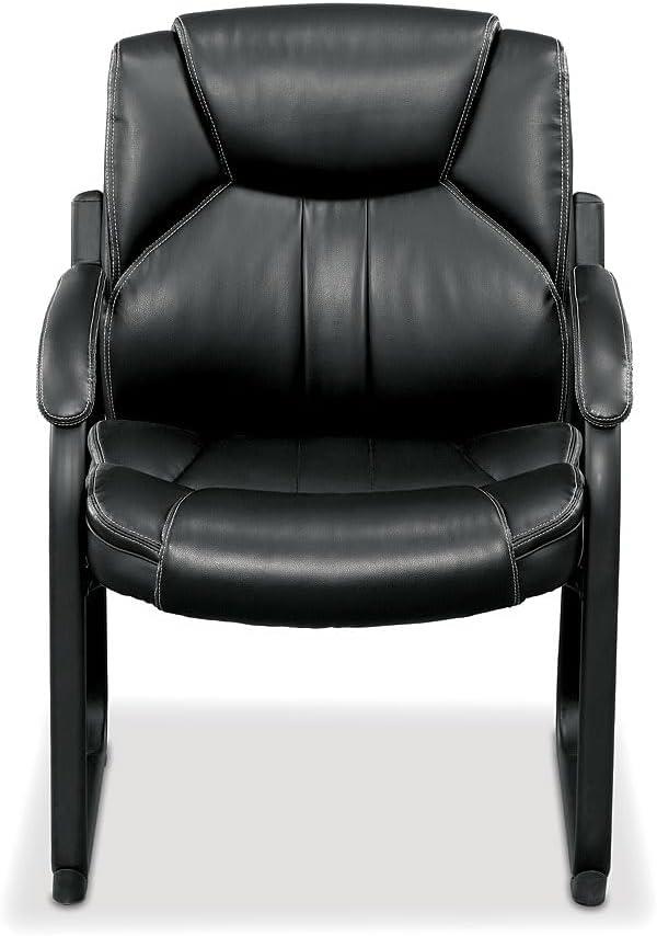 Black Faux Leather Ergonomic Guest Chair with Metal Frame