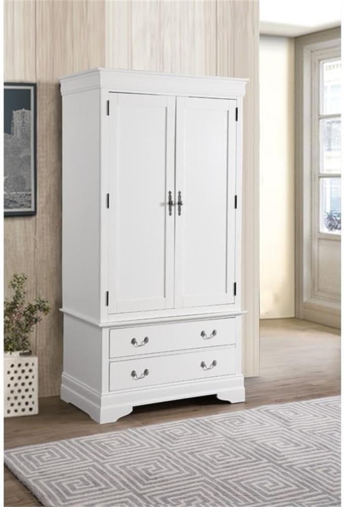 Glory Furniture Louis Phillipe 2 Drawer Armoire in White