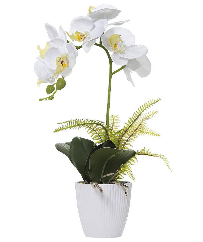 Olrla White Orchid Artificial Flower in Pot, 16 inch Faux Phaleanopsis Orchid Bonsia for Office Home Wedding Party Indoor Table Decor (White 1)
