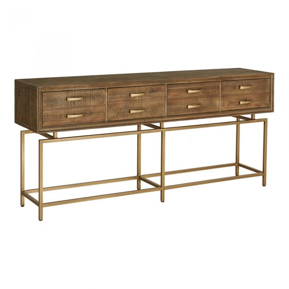 Aristocrat 71'' Brown and Gold Round Console Table with Storage