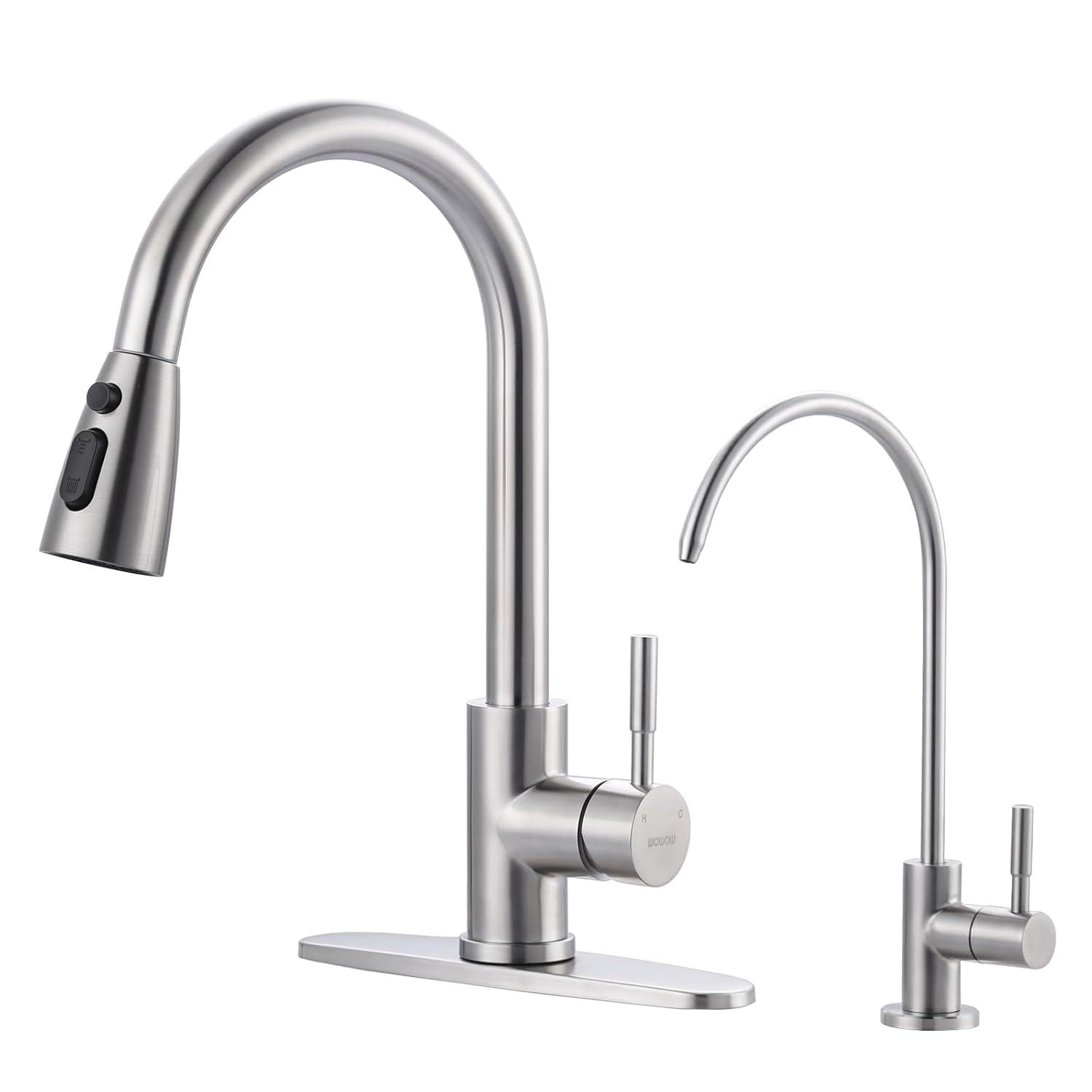 FashionSecretsLLC Kitchen Faucet and Water Filter Faucet Combo, WOWOW Stainless Steel Kitchen Sink Faucet with Drinking Water Faucet for Reverse Osmosis or Water Filtration System, Brushed Gold Sinkfaucet-BG-025