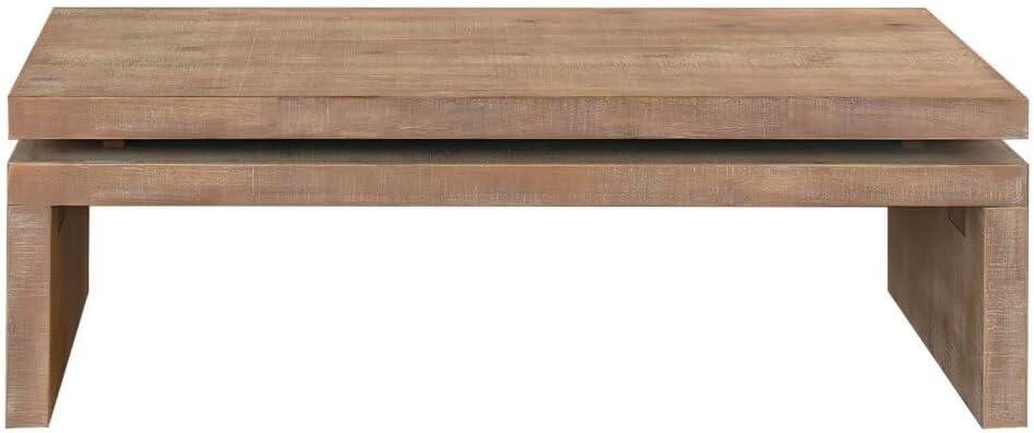 Natural Wood 2-Tier Rectangular Coffee Table 47.6"