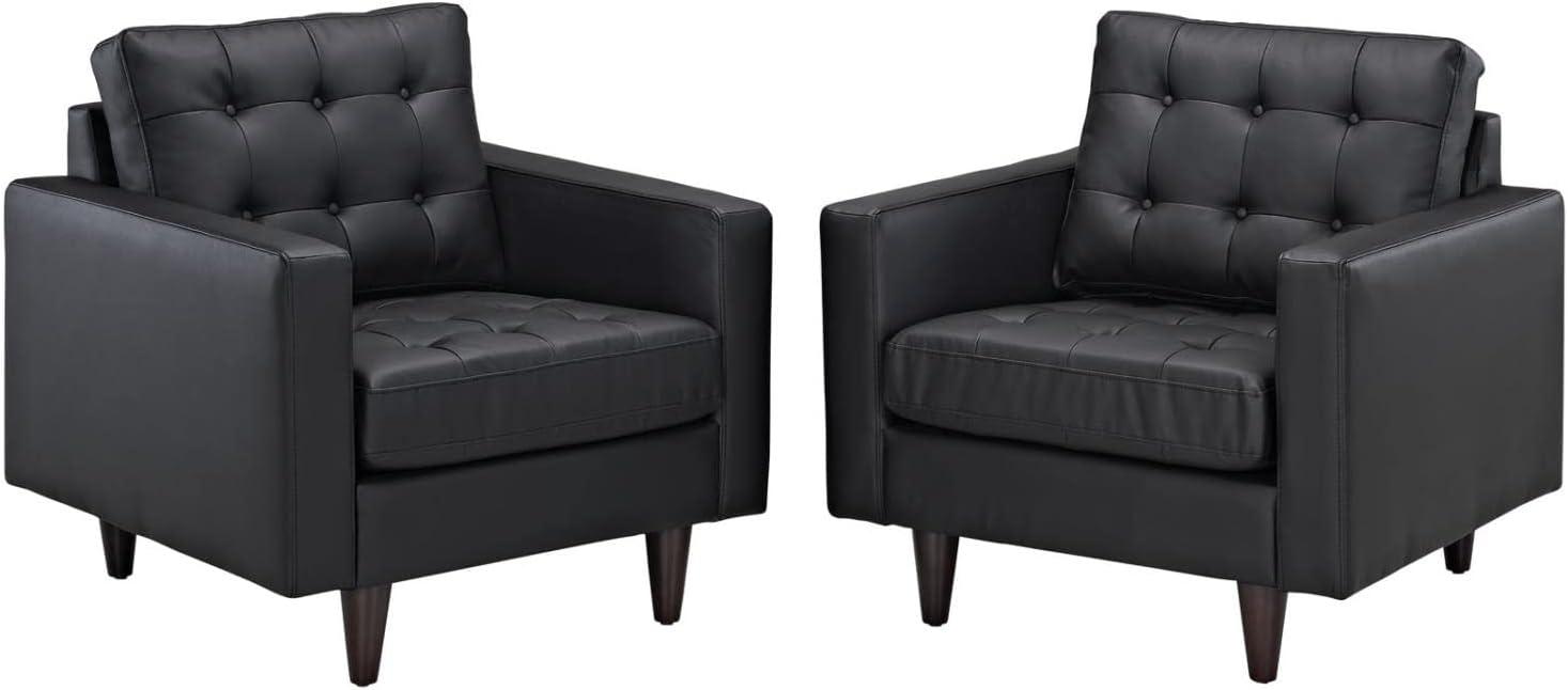 Black Leather Mid-Century Modern Armchair Set