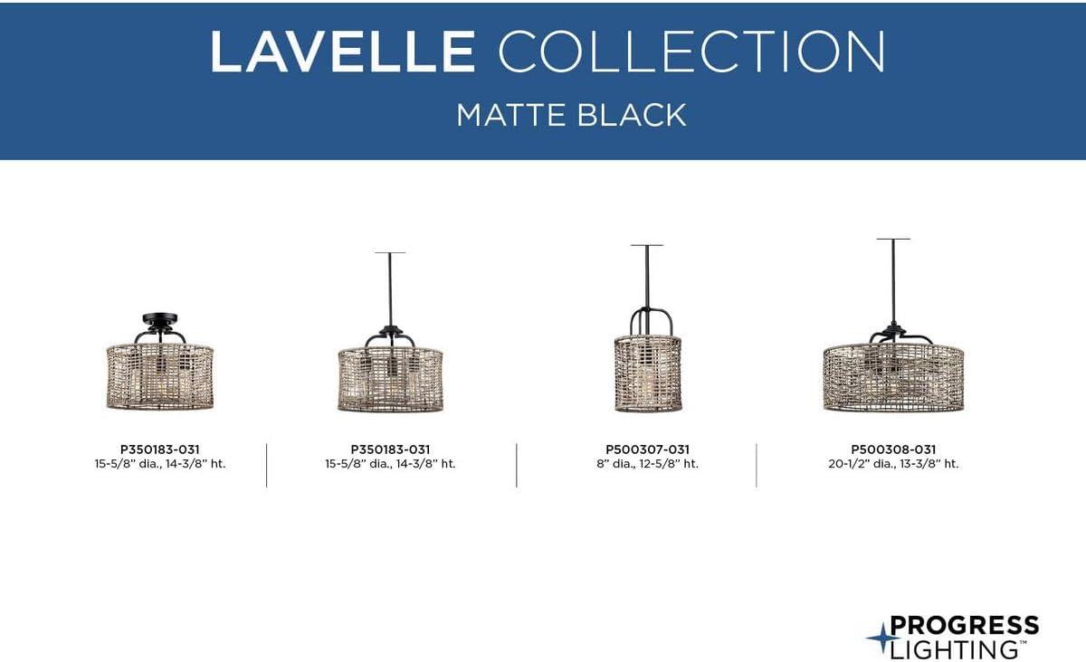 Lavelle 20.5" Matte Black Natural Rattan Drum Pendant Light