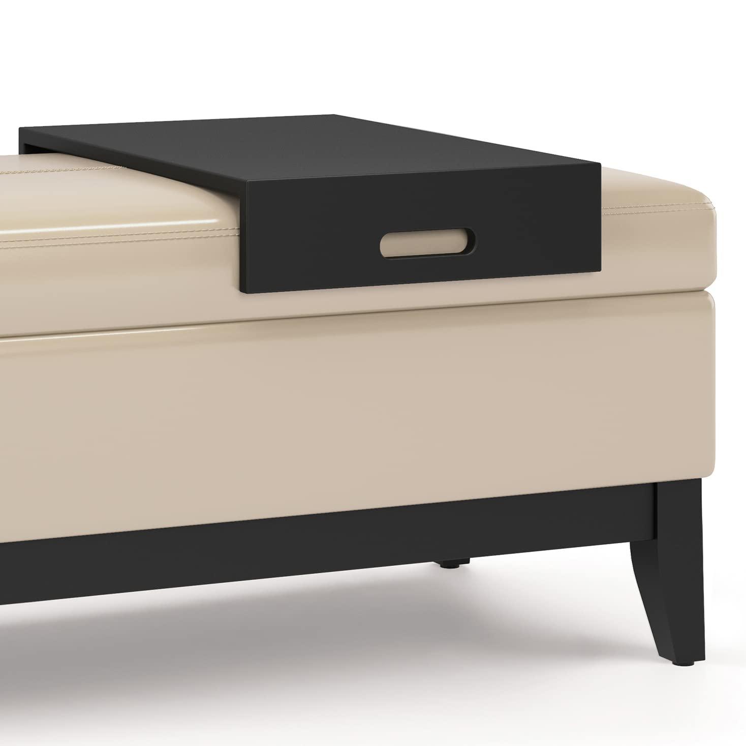 Simpli Home Oregon 42"W Upholstered Storage Ottoman Bench with Lift-Top Lid and Tray