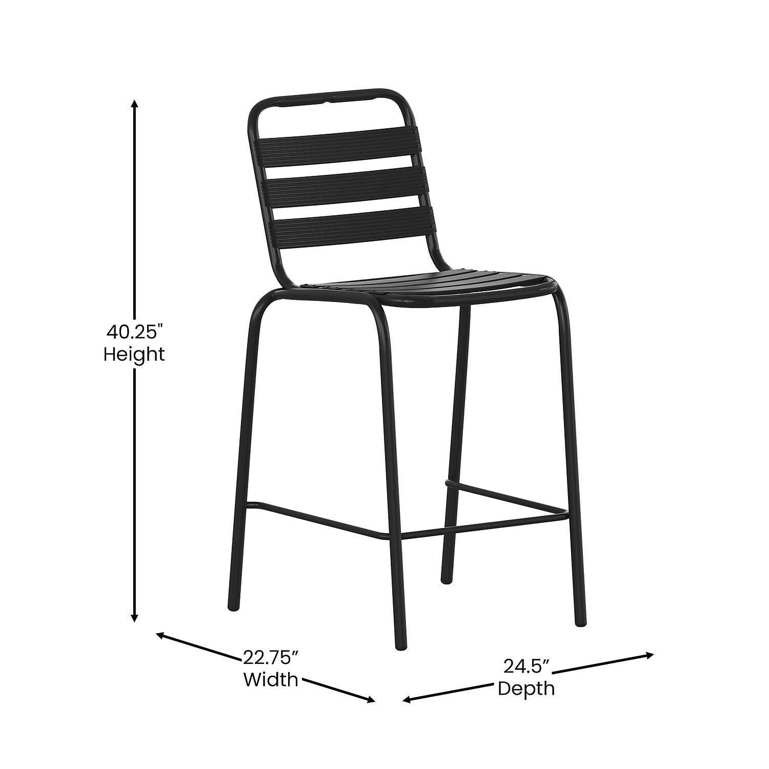 Flash Furniture Lila Commercial Black Metal Indoor-Outdoor Restaurant Bar Height Stool with Metal Triple Slat Back