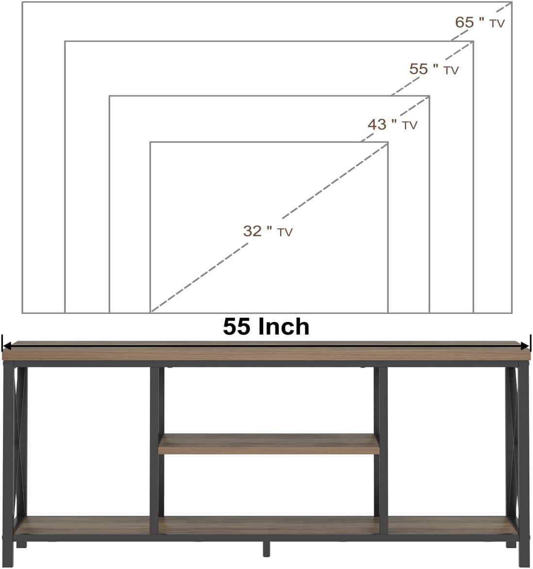 FOLUBAN TV Stand for TV up to 65 inch, Rustic Wood and Metal Entertainment Center with Storage Shelves, Modern Industrial Media TV Console Table for Living Room, Oak 55 inch