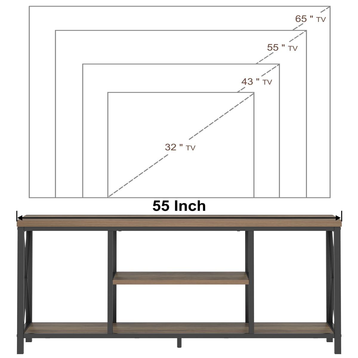 FOLUBAN TV Stand for TV up to 65 inch, Rustic Wood and Metal Entertainment Center with Storage Shelves, Modern Industrial Media TV Console Table for Living Room, Oak 55 inch