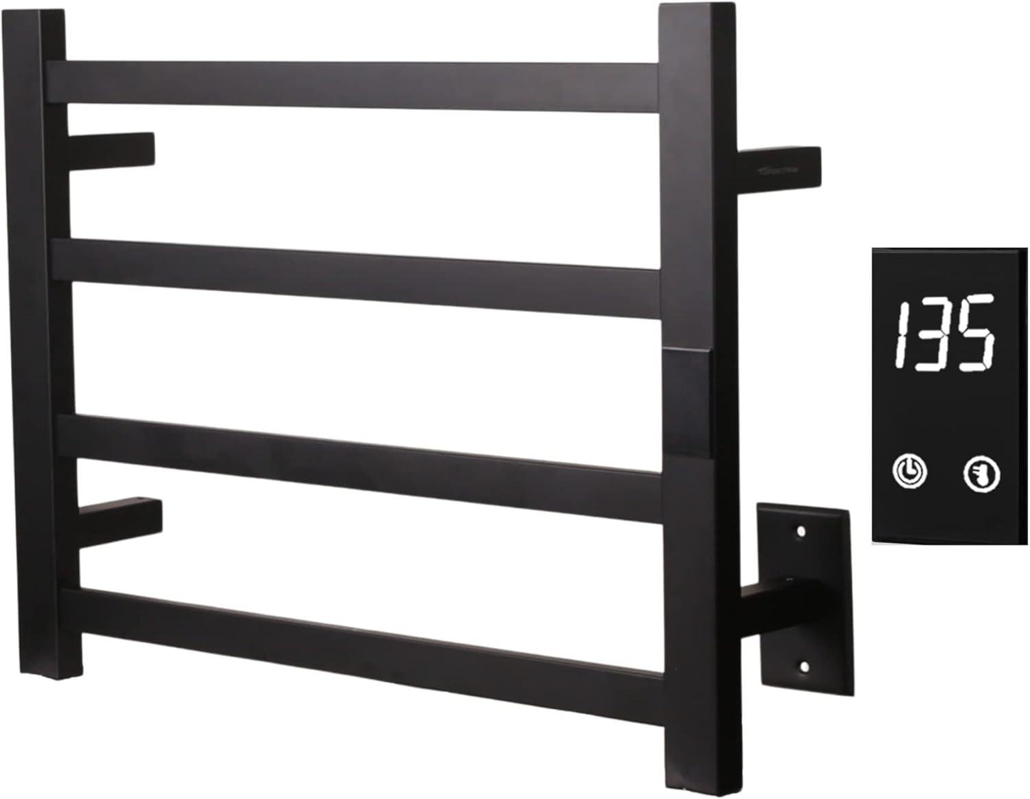 Matte Black 4-Bar Stainless Steel Electric Towel Warmer with Timer